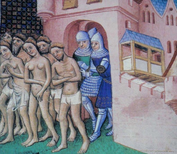 Cathars being expelled from Carcassonne in 1209.