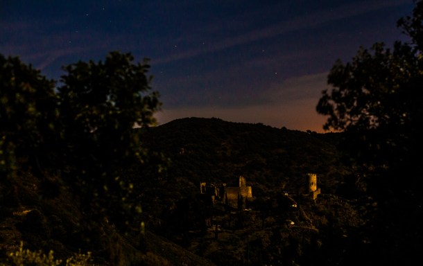 Lastours - our campground facing Château de Cabaret, Tour Régine, Château de Surdespine und Château de Querthineux
