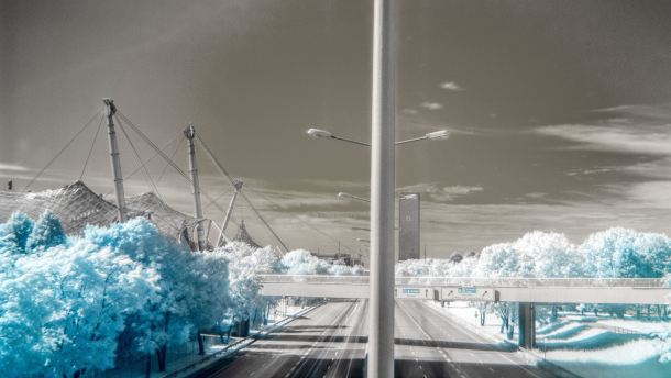 Munich in Infrared - City bare of people and cars. 